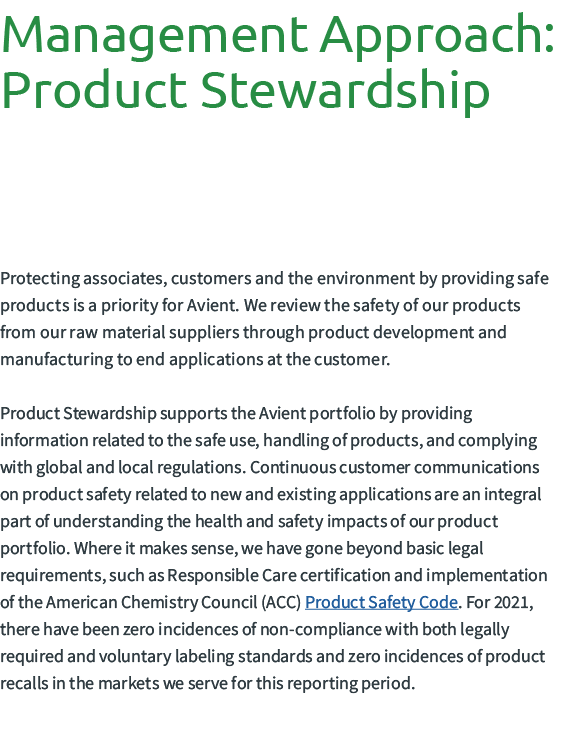 Management Approach: Product Stewardship  Protecting associates, customers and the environment by providing safe pro...