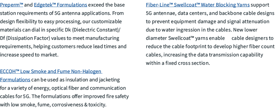 Preperm™ and Edgetek™ Formulations exceed the base station requirements of 5G antenna applications. From design flexi...