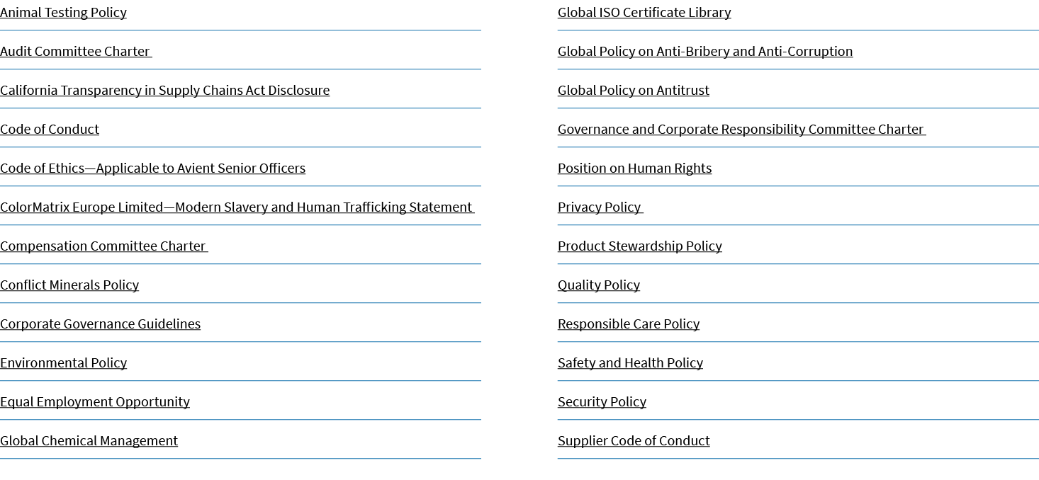 Animal Testing Policy Audit Committee Charter California Transparency in Supply Chains Act Disclosure Code of Conduct...